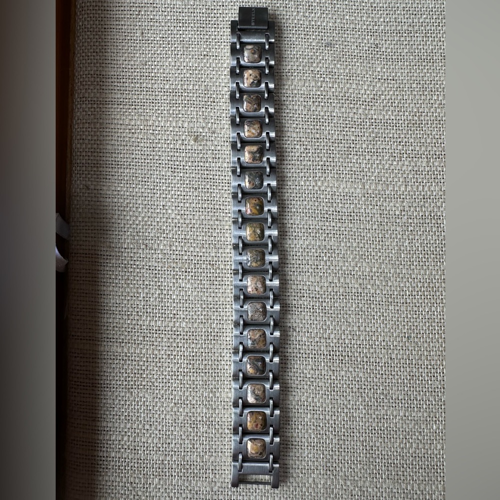 SteelX unisex stainless steel with jasper stones link bracelet, 7 1/2 inches